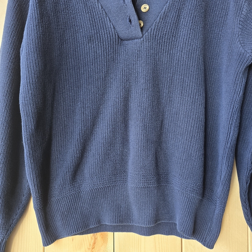 Vintage LL Bean Navy Blue Cotton Knit Button Sweater Womens Medium - Picture 4 of 10